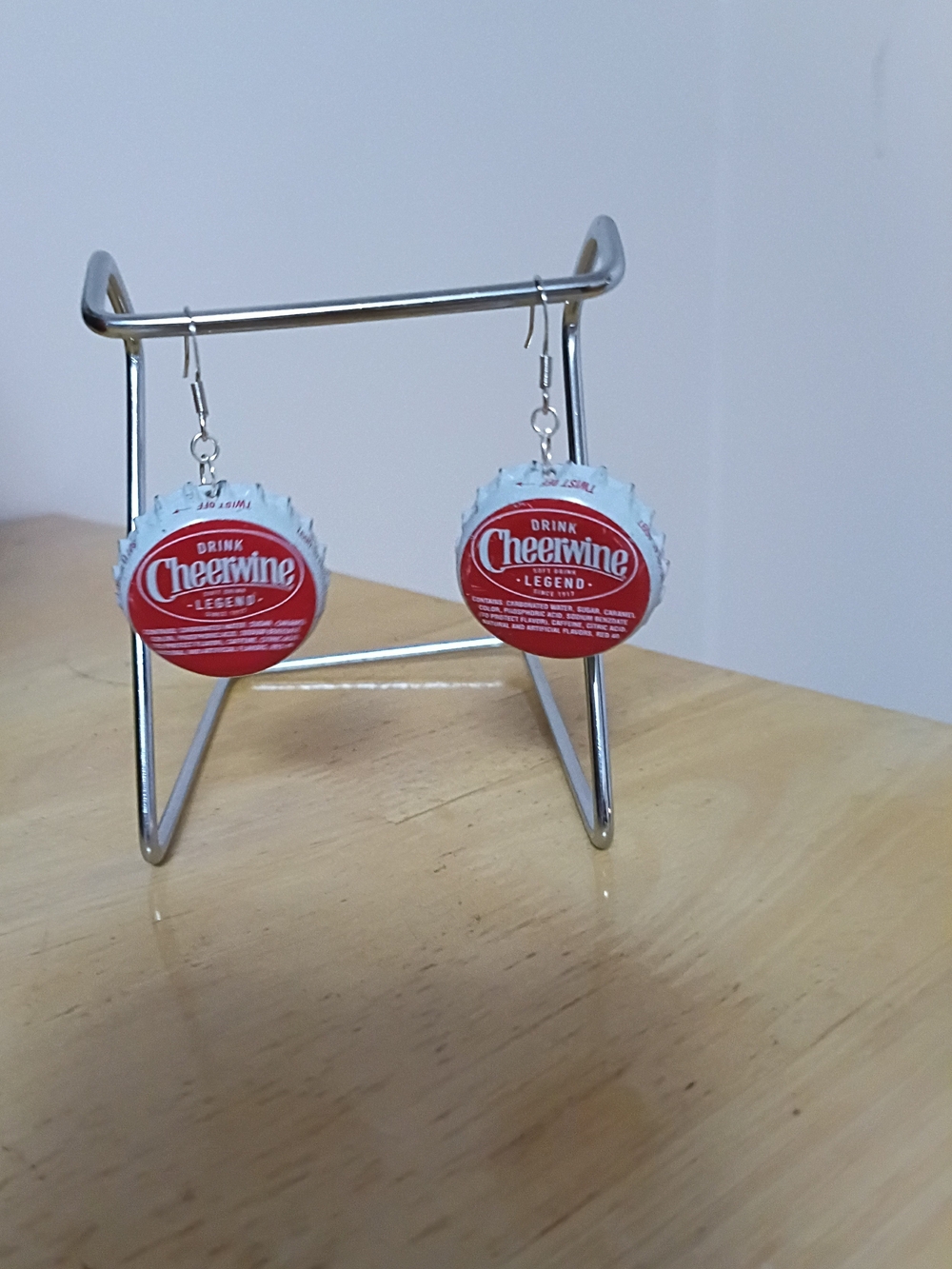 Cheerwine Bottle Cap Dangle Earrings - Red & White - Picture 2 of 3